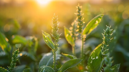 Sunset over Corn Field A Delicate Flora Depiction, To showcase the beauty and growth of corn plants in a rural setting, emphasizing sustainability