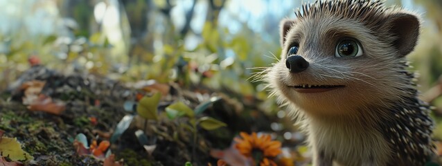 baby hedgehog in the natural environment. Created with generative AI.
