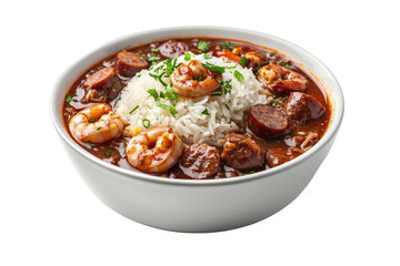 Clear Gumbo Dish with Ingredients on transparent background,