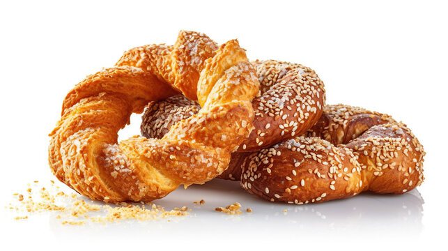 Fresh croissant with sesame seeds isolated on white background.