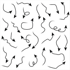  Collection hand drawn arrows. Set simple arrows isolated on white background. Arrow mark icons. Arrow paint - stock vector