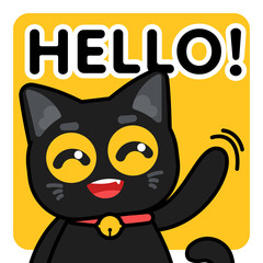 Black cat say hello emoticon sticker © Artsy Moris