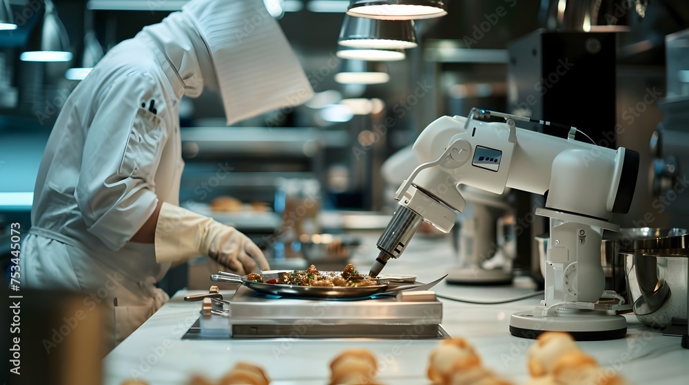 Aufkleber chef using robot for meal prep in modern kitchen, to showcase the innovative use of robotics in meal