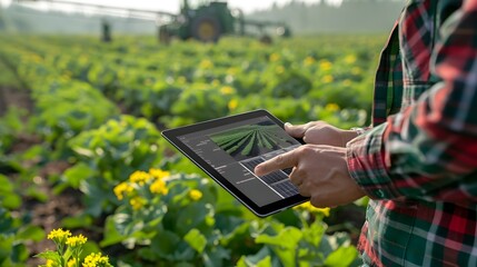 Farmer Checking Data on Tablet while on Tractor, To show the use of technology in modern farming practices