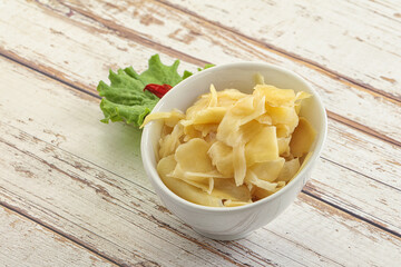 Marinated white ginger in the bowl