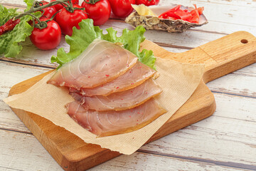 Sliced salted marlin fish carpaccio