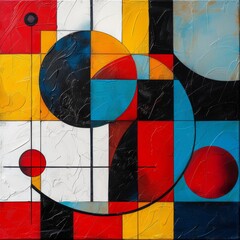 Abstract Painting Featuring Circles and Squares