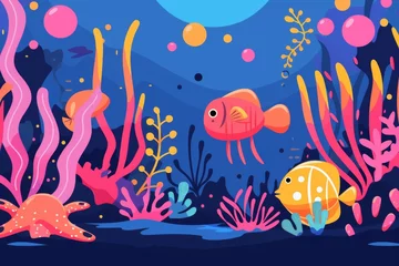 Raamstickers In de zee Colorful Underwater Scene With Fish and Corals