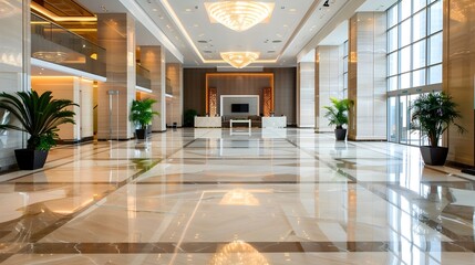 Elegant Marble Flooring in Luxurious Lobby, To convey a sense of luxury and sophistication in commercial or editorial use