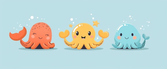 Group of Four Octopuses