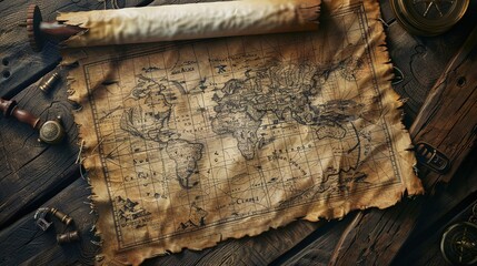 A pirates map leading to a legendary treasure --ar 16:9 - obrazy, fototapety, plakaty