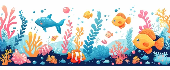 Verduisterende rolgordijnen zonder boren In de zee Underwater Scene With Fish and Corals