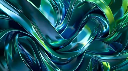 Intertwining Blue and Green Glossy Ribbons in 3D Abstract Background, To add a modern and artistic touch to any design project, this high resolution,