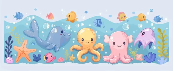 Foto op Plexiglas In de zee Group of Sea Animals Standing Together