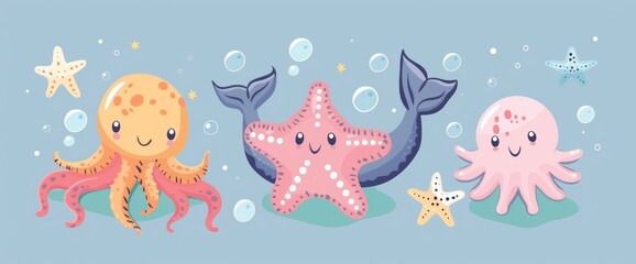 Group of Sea Animals Standing Together