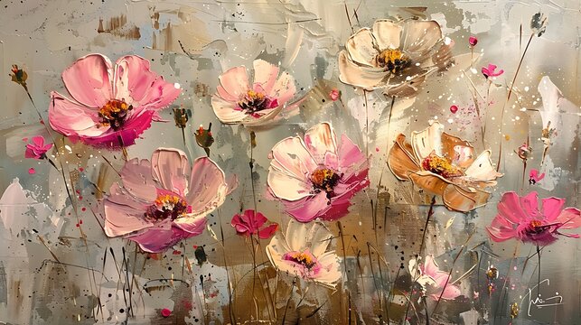 Pastel color Abstract  floral  botanical impressionist  painting, in classic vintage style, artwork for wall art, home decor and background 