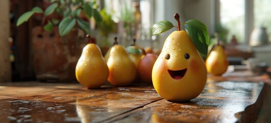 Cute happy pear character. Created with generative AI.	