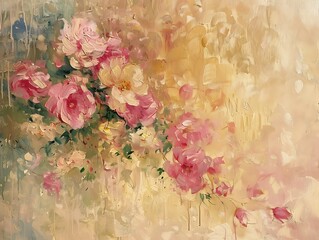 vintage background with flowers painting, artwork for wall art and decoration