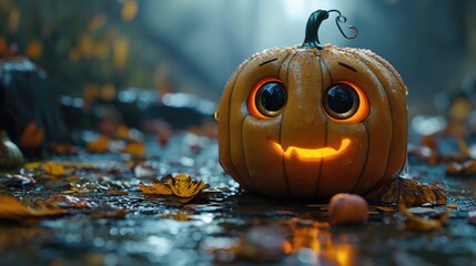 Cute character of a happy smiling pumpkin. Created with Generative AI.