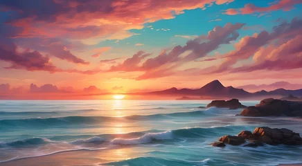 Poster "Transform your device's background with a stunning wallpaper that captures the essence of a dreamy sunset over the ocean." © Waqasiii_Arts 