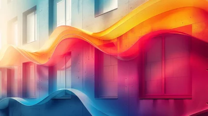 Foto op Aluminium Building With Rainbow Wave Mural © Usman