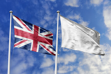 3D illustration, United Kingdom and empty, null flag, white flag alliance and meeting, cooperation...