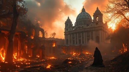 The End of the World Apocalyptic, destroyed Rome, epic scene. Created with Generative AI. - obrazy, fototapety, plakaty