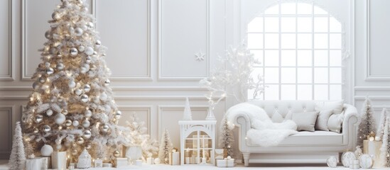 Christmas decorations in a white room