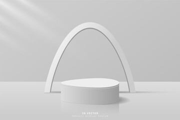 Gray 3D egg cylinder podium pedestal realistic with egg geometric shape backdrop. Minimal scene for mockup product. stage for showcase. Promotion time. Happy easter day.