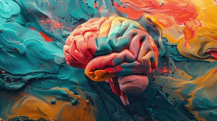 Fotobehang Creative colorful brain with education and success, Online education, creative mind, new idea, training, tutor, video lesson, course, knowledge and Collage school. © Digital Artistry Den