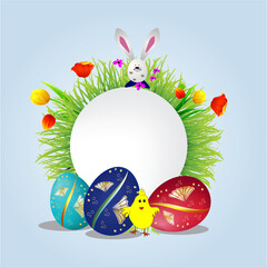Easter composition with Easter eggs and spring flowers
- 753448280