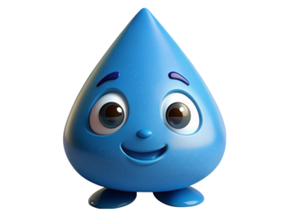 a cute cartoon water droplet with a friendly expression