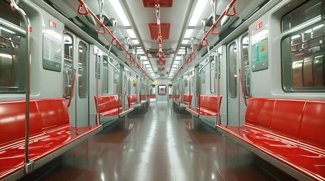 Subway car empty interior, metro cross section 4K