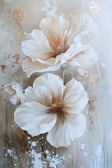 White flower painting style on canvas, abstract texture painting , artwork for Wall art and decoration
