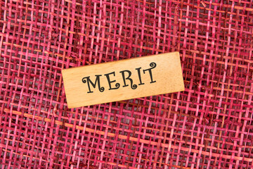 Merit word written on wooden blocks on a mesh background