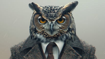 Portrait of owl in a business suit, generative ai  - obrazy, fototapety, plakaty