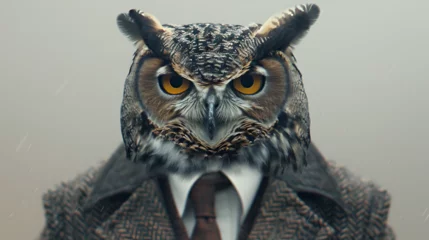 Papier Peint photo Lavable Dessins animés de hibou Portrait of owl in a business suit, generative ai 