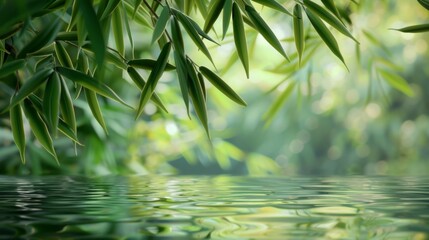 Bamboos green leaves and bamboo tree with bokeh in nature forest. Nature pattern view of leaf on...