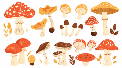 Agaric honey mushroom inat style. Hand drawn vector