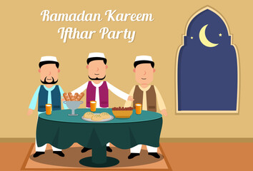 ifthar party design, Iftar party flar cartoon, Ramadan Kareem islamic design