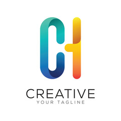 letter ch gradient colorful logo template 