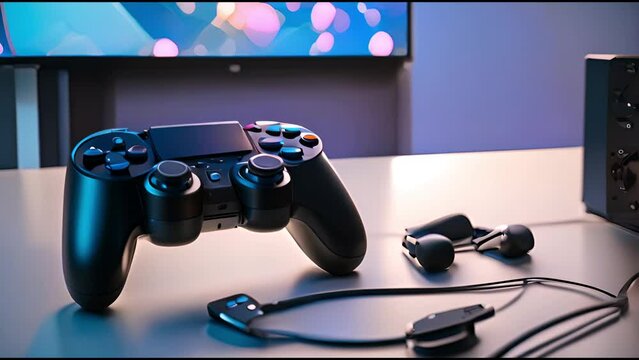 black stick gamepad, game console, computer monitor