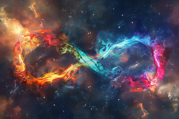 A colorful infinity symbol in space - obrazy, fototapety, plakaty