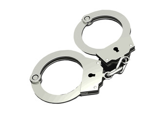 Color illustration of closed handcuffs. Vector 3d hand drawn illustration