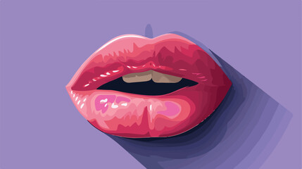 Beautiful pink lips on a purple background. Vector illustration