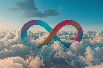 A colorful infinity symbol above the clouds - obrazy, fototapety, plakaty