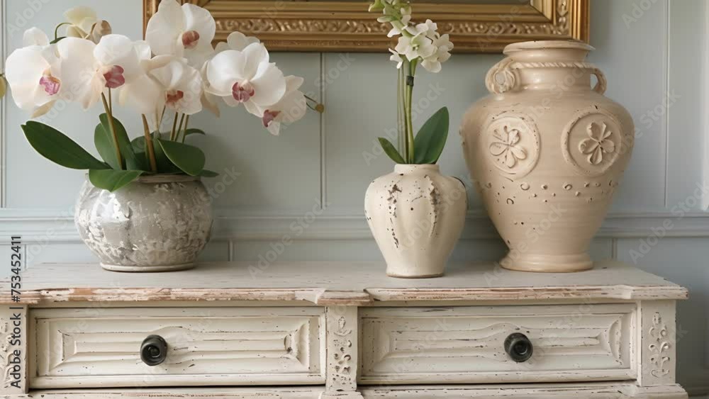 Aufkleber a detailed stenciled pattern in soft pastel colors adorns a neutralcolored dresser adding a pop of c