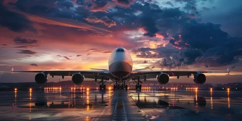 Türaufkleber Airplane at airport sunset, freight plane  © Borin