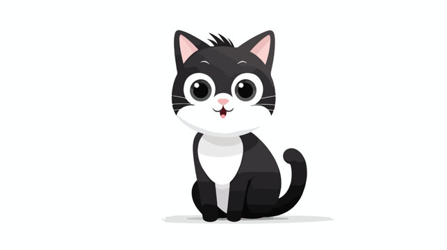 black and white cartoon happy cat isolated on white background