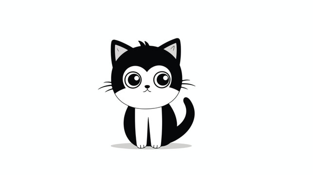 black and white cartoon happy cat isolated on white background